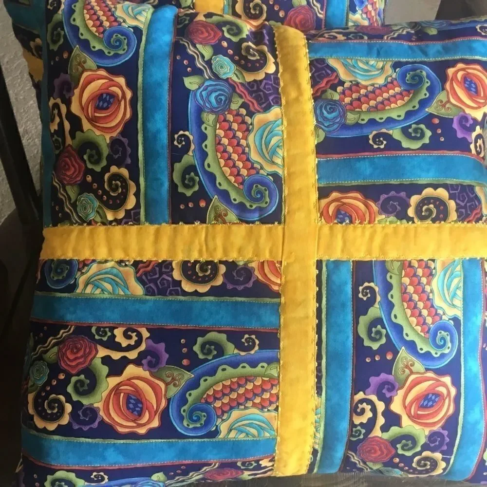 CLOSEOUT SALE $23. NWT Hand Crafted, Quilted Set 2 Turquoise, Red Yellow Print